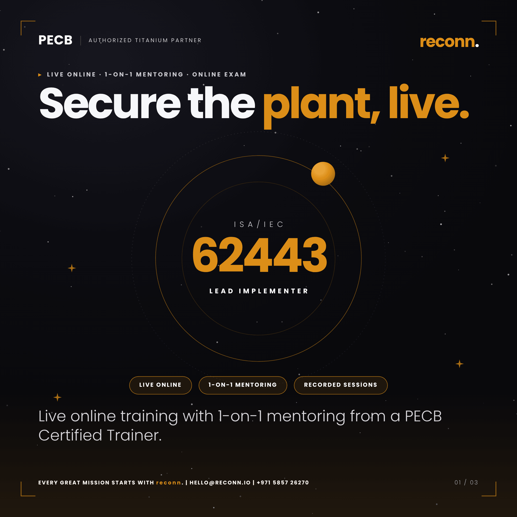 PECB ISA/IEC 62443 Lead Implementer live online course with 1-on-1 mentoring from a PECB Certified Trainer, conducted by reconn, PECB Authorized Titanium Partner