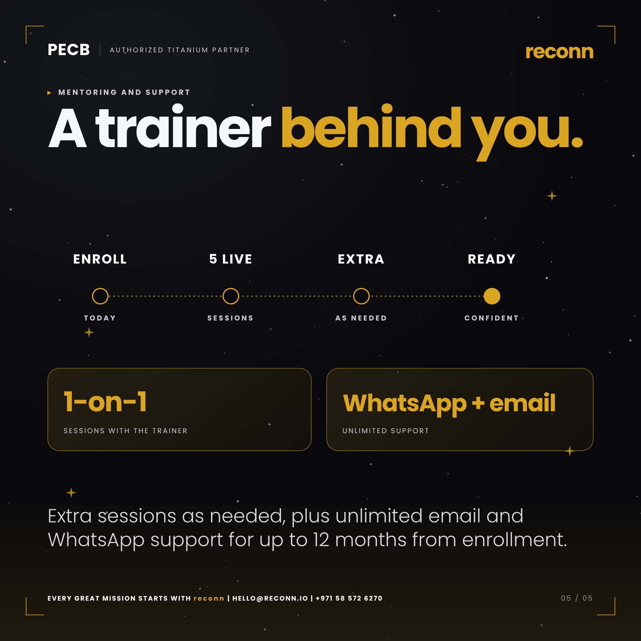 Unlimited email and WhatsApp support from a PECB Certified Trainer for ISO 22301 learners
